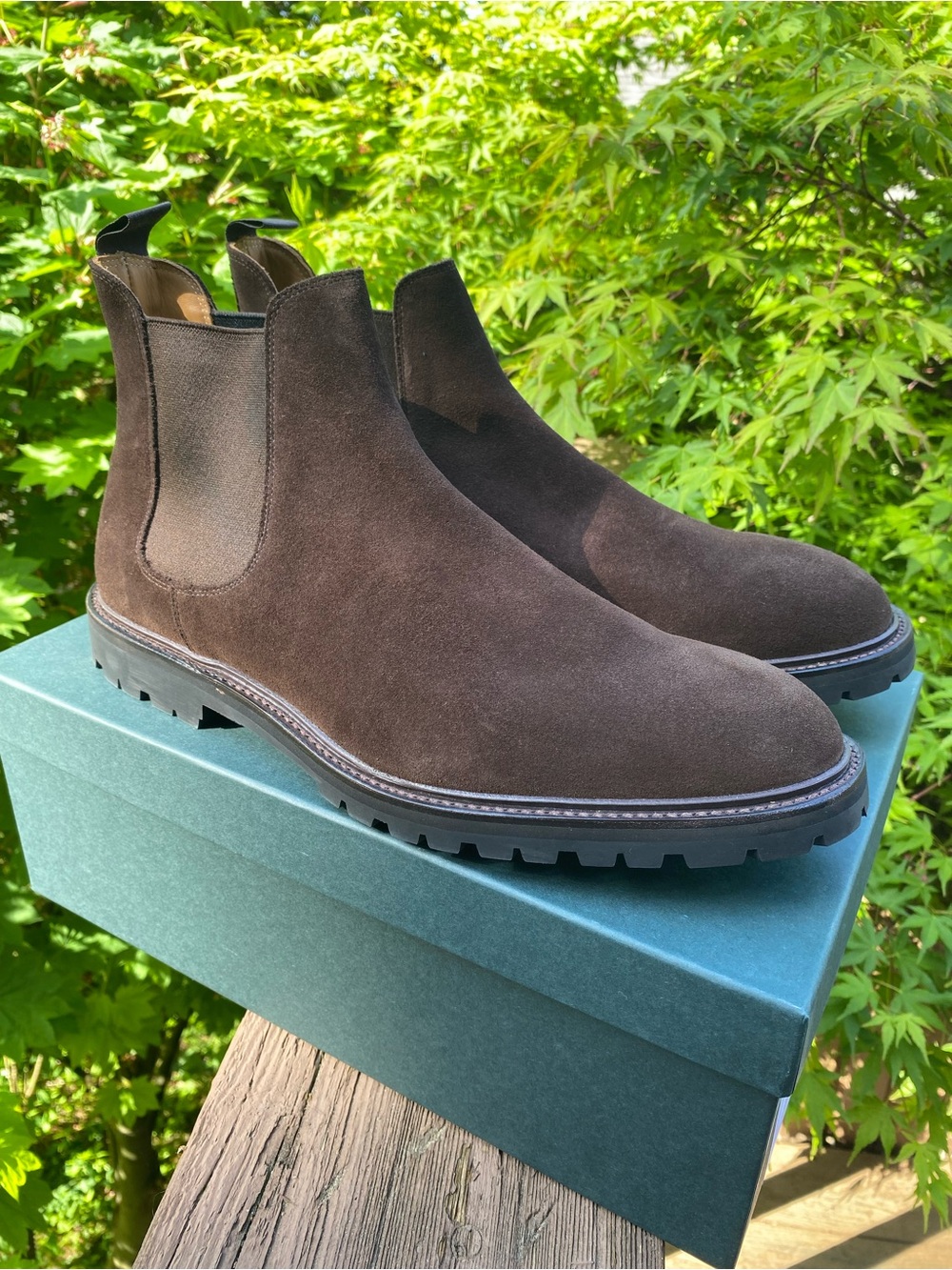 Crockett and Jones Men's Suede Chelsea Boots in Dark Brown - Rugged Lug Sole